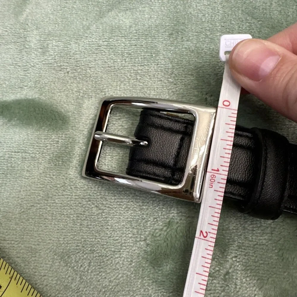 Black Dress Belt Yth 22-24 Full Grain Cowhide Lined On Genuine Leather Silver